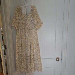 Women's Yellow Midi Tiered Smocked Dress